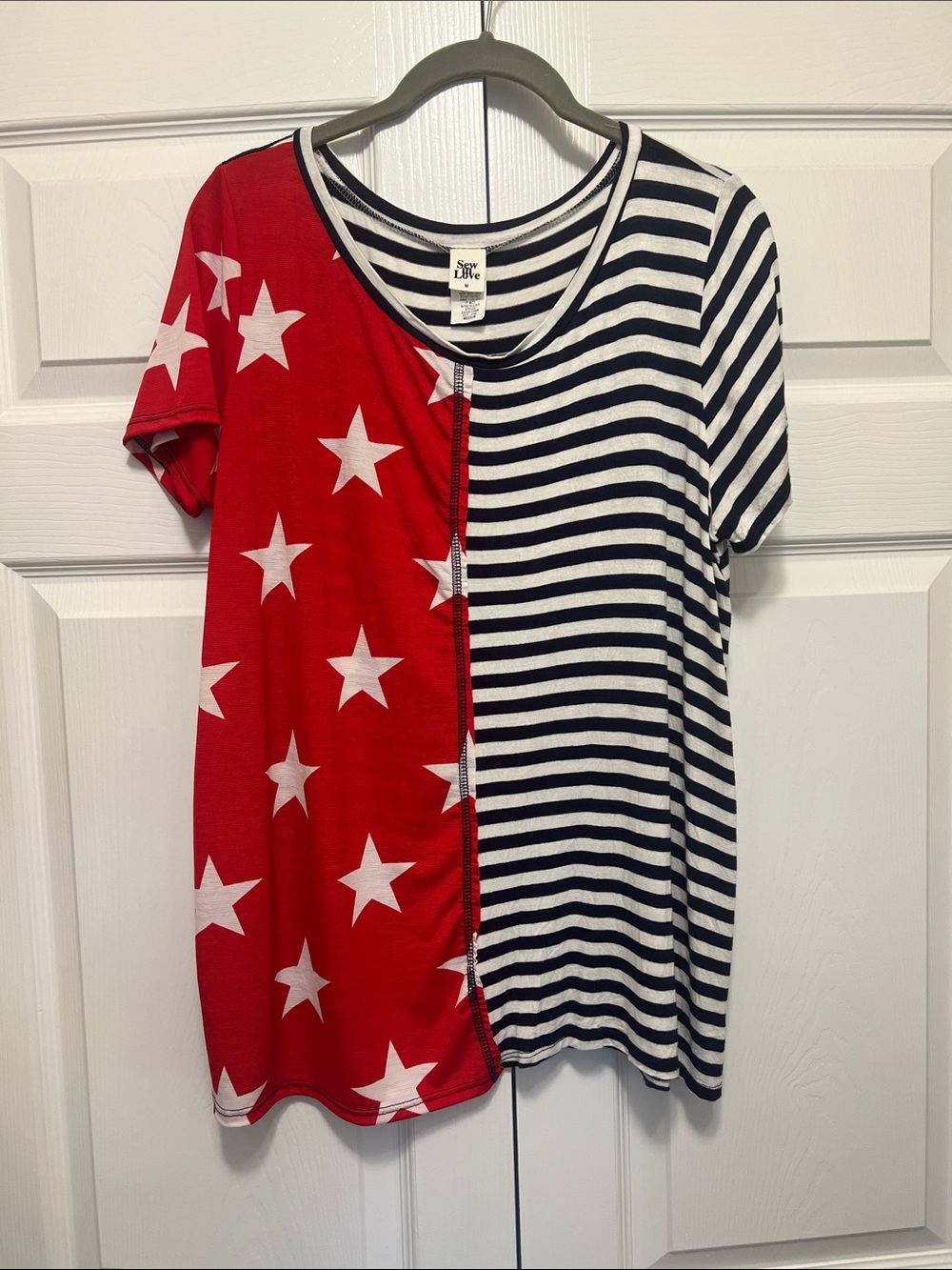 Sew In Love Red, White & Navy Striped Star Tee
